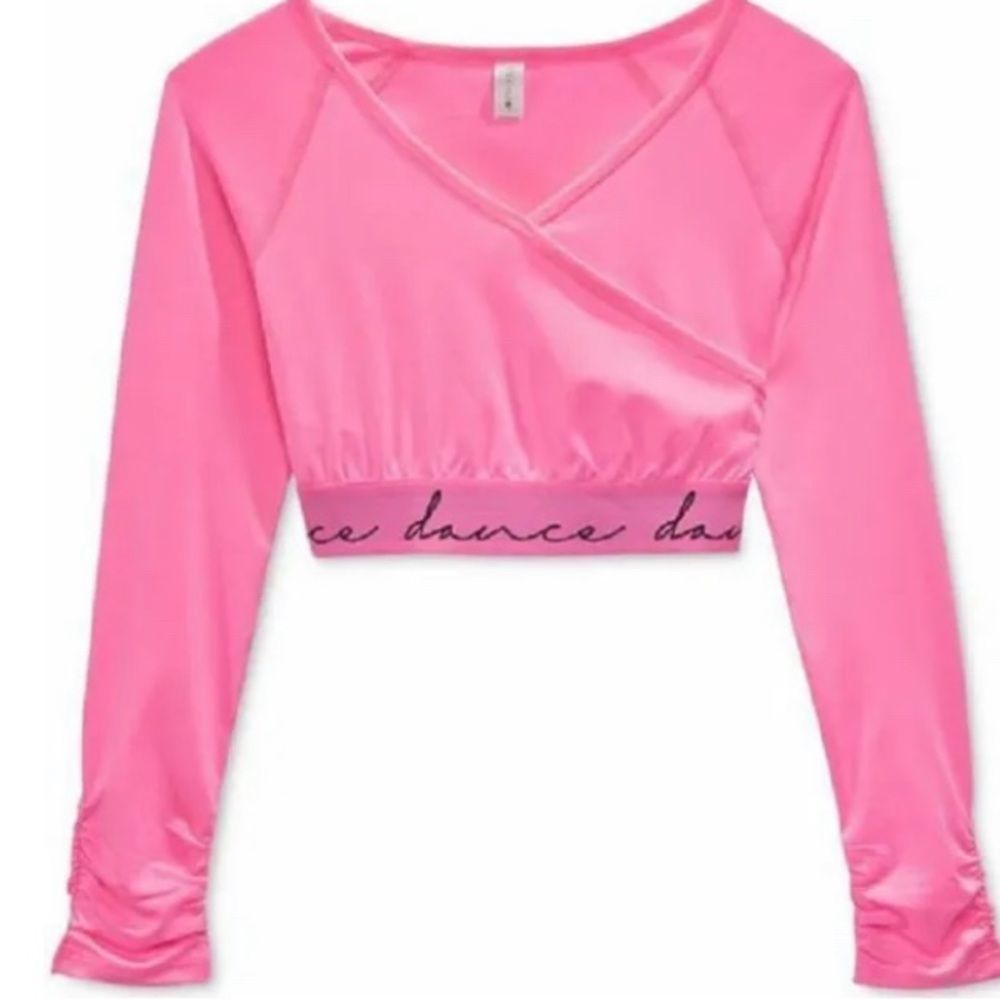 Ideology Girls' Dance Dance Dance Cropped Surplice Top Pink Hustle XL 16